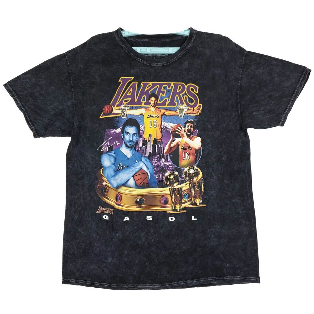 Pau Gasol LA Lakers Mitchell & Ness NBA L Large Shirt Acid Washed Black New